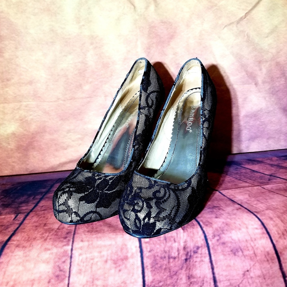 BAMBOO Black Lace heels. Gorgeous!!
